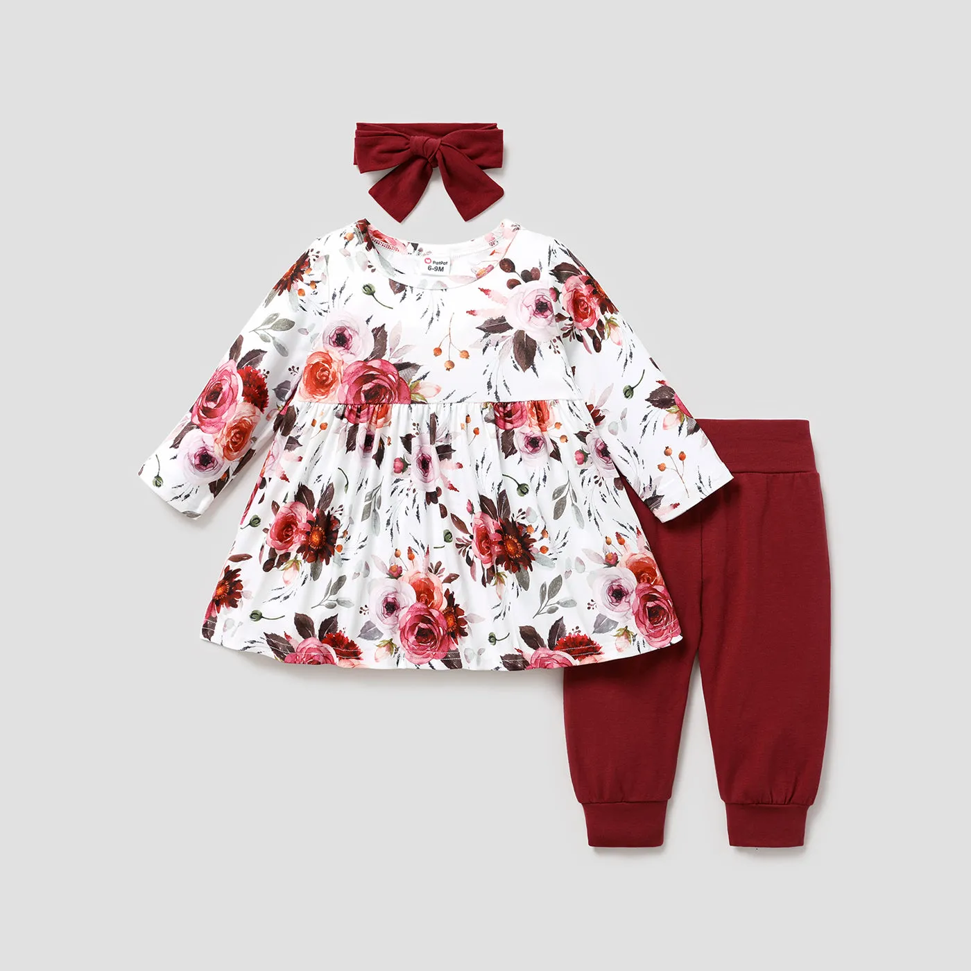 3pcs Floral Allover Long-sleeve Yellow Baby Set