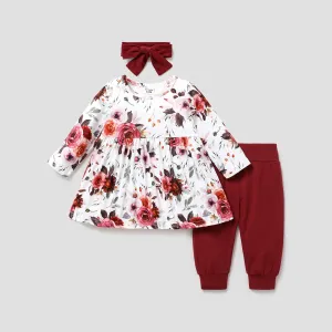 3pcs Floral Allover Long-sleeve Yellow Baby Set
