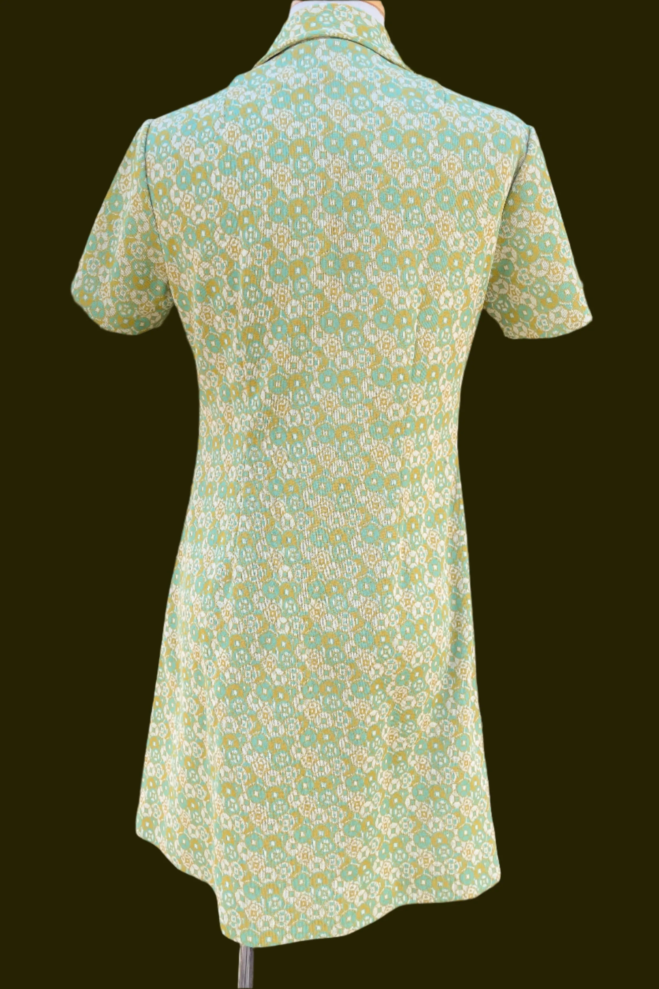 60s Mod Knit Dress, 70s A Line Print Mini Dress S