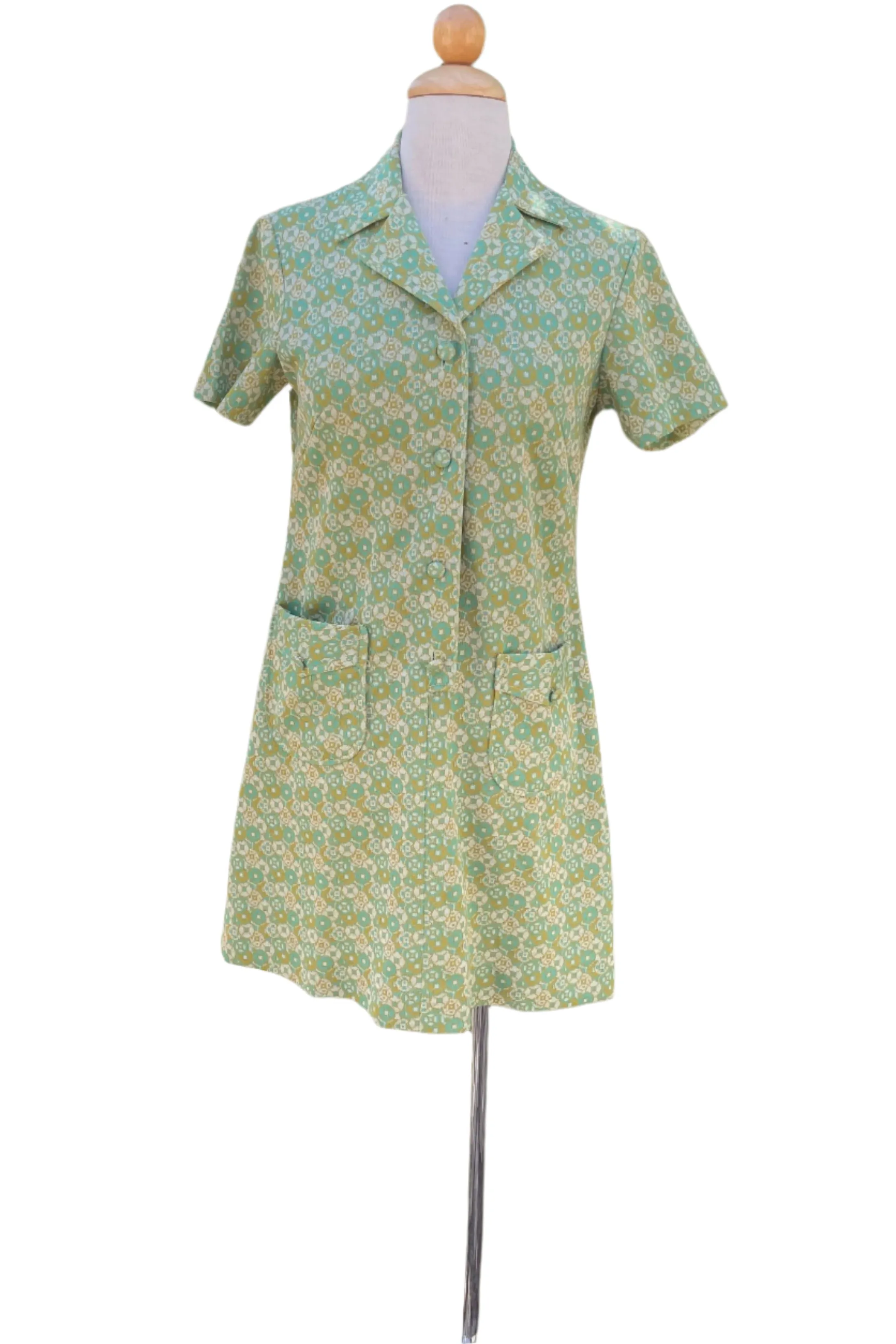 60s Mod Knit Dress, 70s A Line Print Mini Dress S