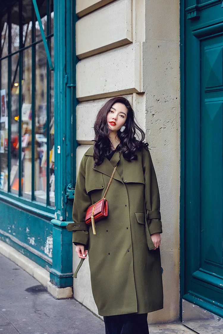 8GIRLS DESIGN BELTED TRENCH COAT IN OLIVE