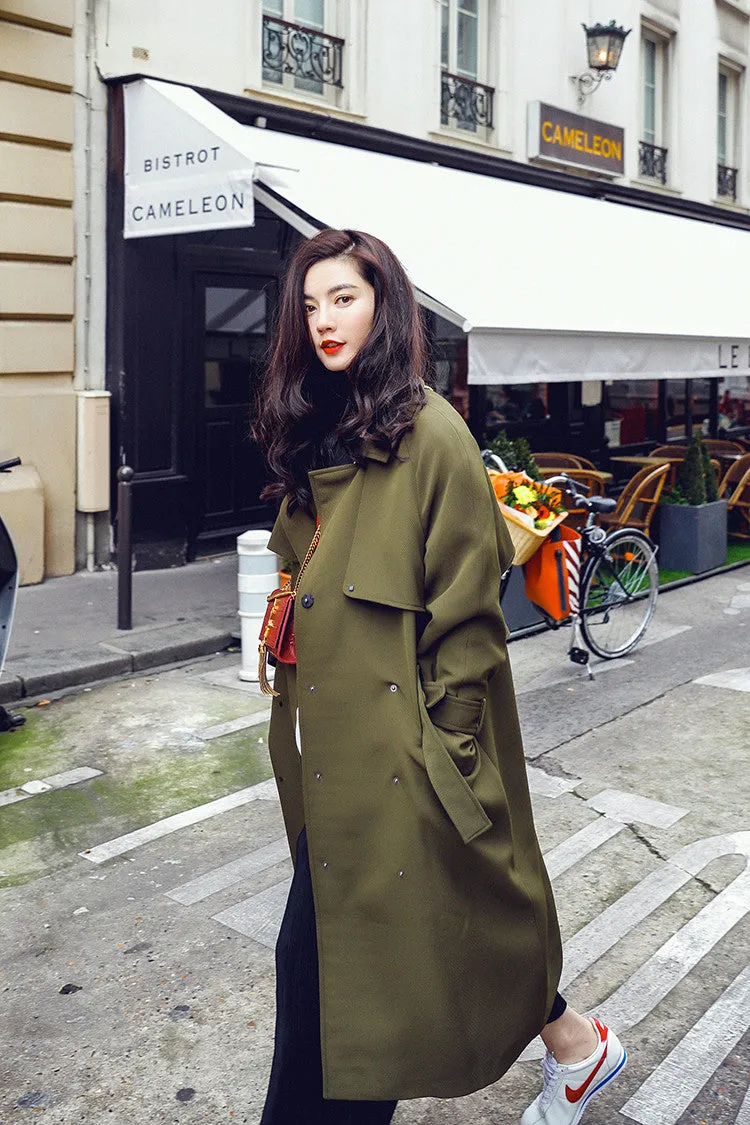 8GIRLS DESIGN BELTED TRENCH COAT IN OLIVE