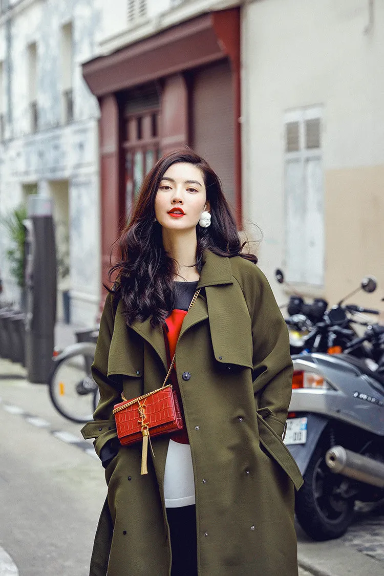 8GIRLS DESIGN BELTED TRENCH COAT IN OLIVE