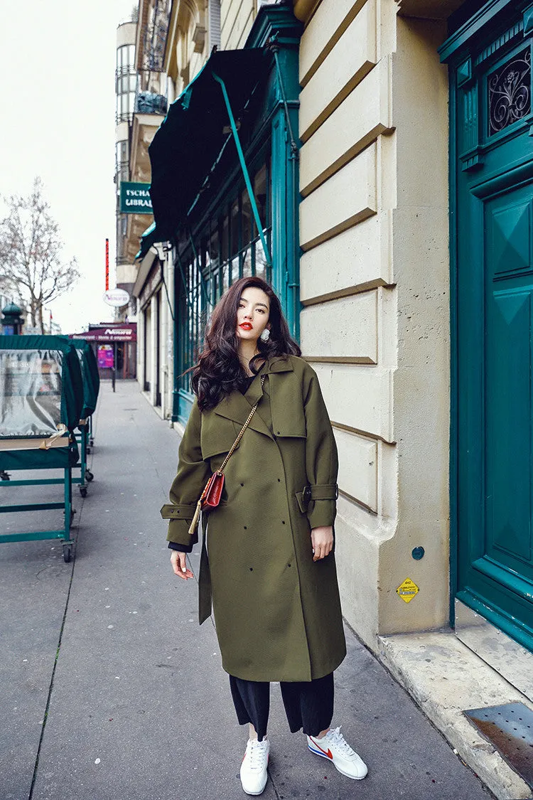 8GIRLS DESIGN BELTED TRENCH COAT IN OLIVE