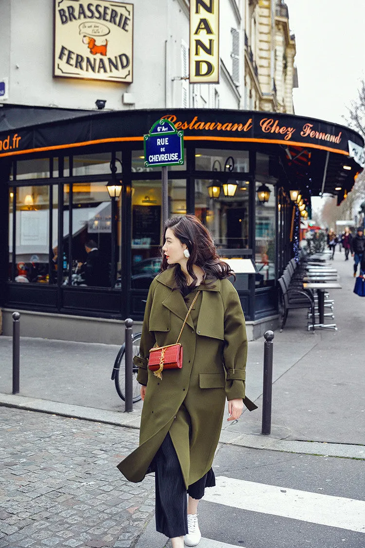 8GIRLS DESIGN BELTED TRENCH COAT IN OLIVE