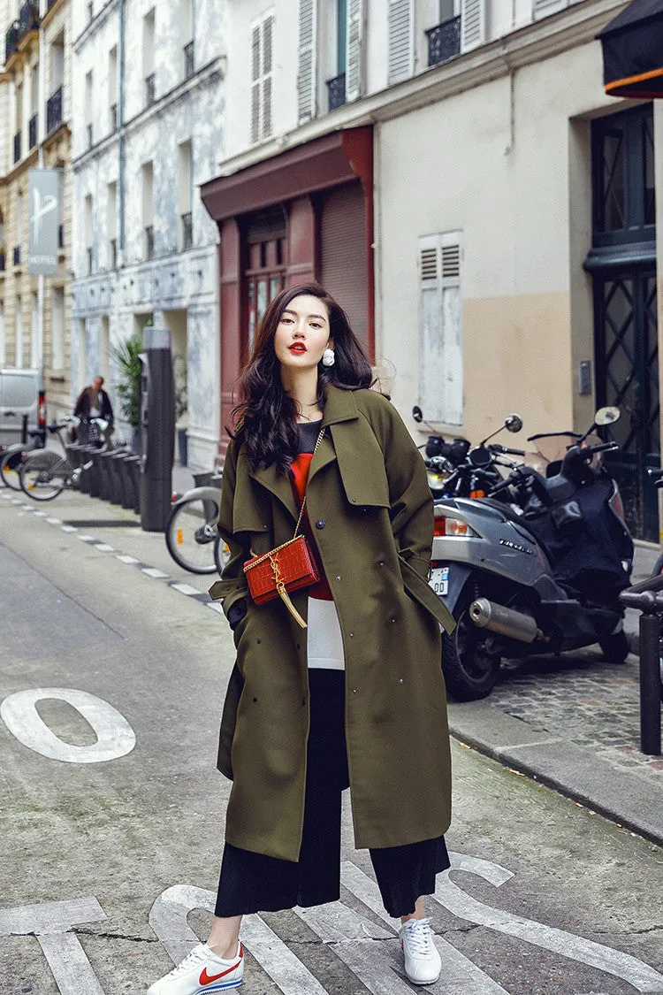 8GIRLS DESIGN BELTED TRENCH COAT IN OLIVE
