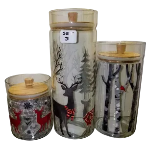 Acrylic canister set of 3- winter scene- large is 10"x4" - med is 8" x4" - small is 5"x4"