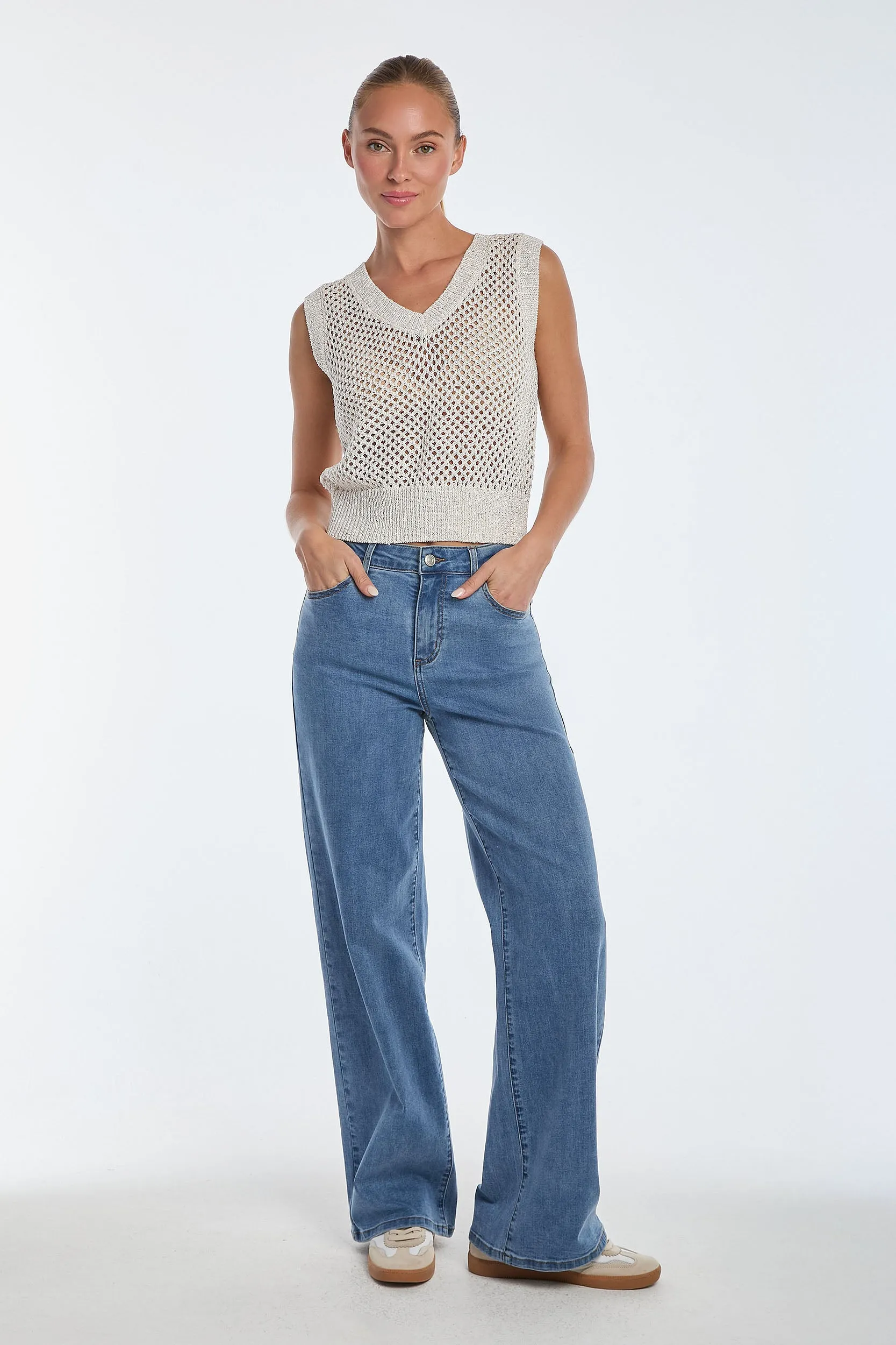 Addison Sequin Crochet Top - Pearl
