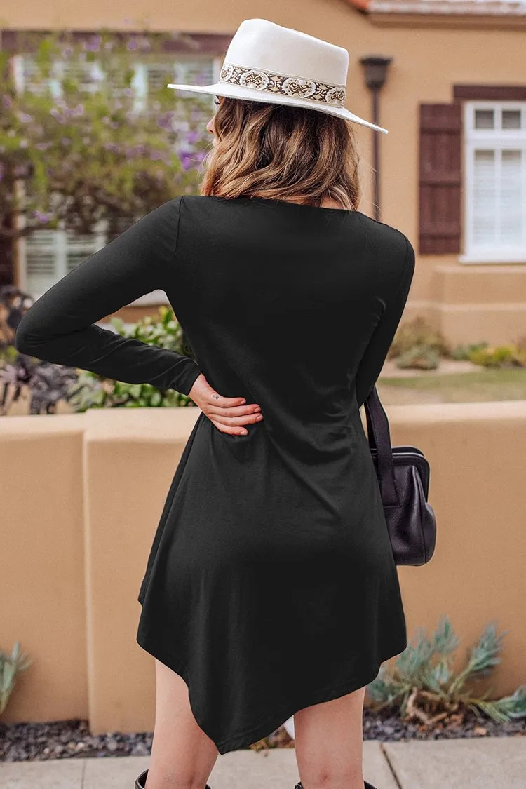 Asymmetrical Long Sleeve Casual Mini Dress