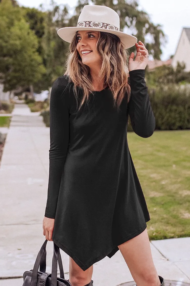Asymmetrical Long Sleeve Casual Mini Dress