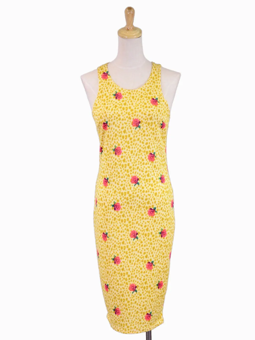 Audrey 3 1 Vintage Inspired Red Rose Animal Print Knit 3/4 Length Tank Dress