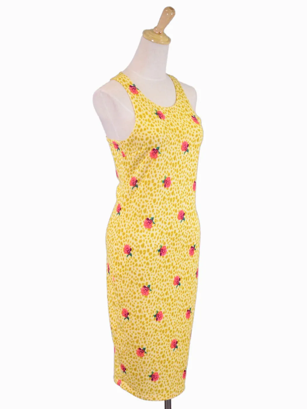Audrey 3 1 Vintage Inspired Red Rose Animal Print Knit 3/4 Length Tank Dress