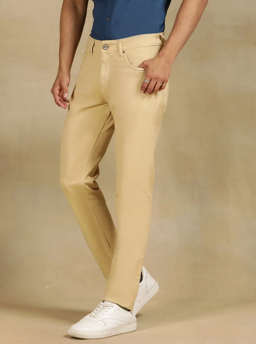 Beige Dobby Slim Fit Jeans | JadeBlue