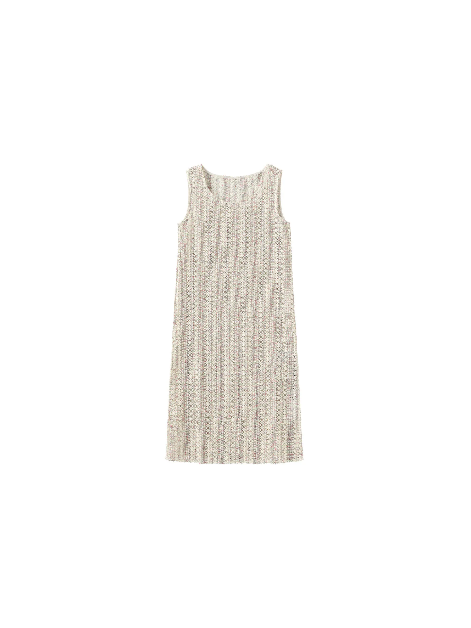 Beige Knitted Mesh Sleeveless Dress