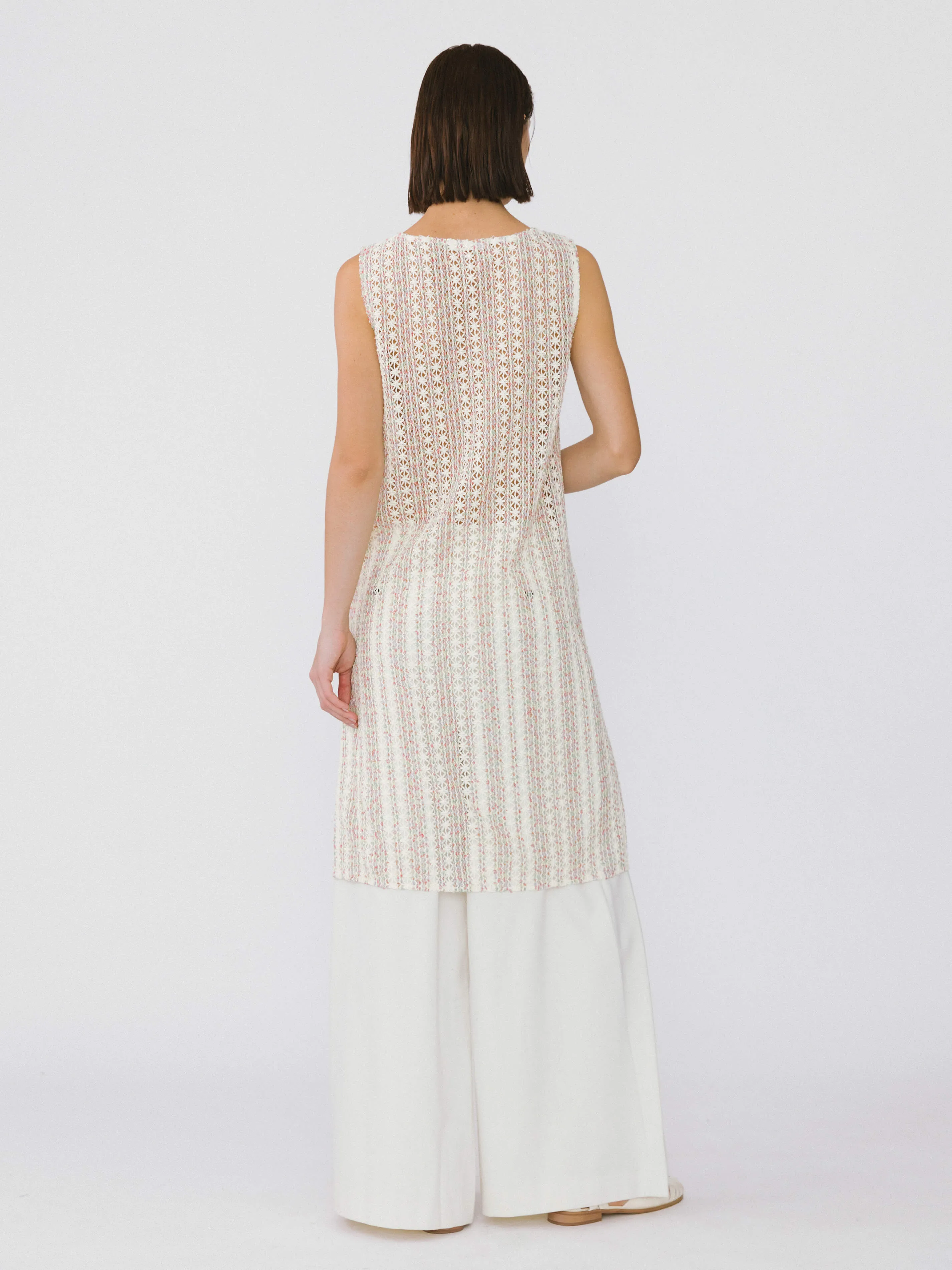 Beige Knitted Mesh Sleeveless Dress