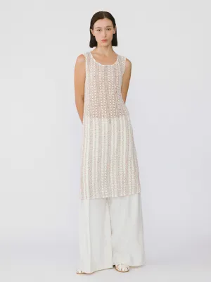 Beige Knitted Mesh Sleeveless Dress