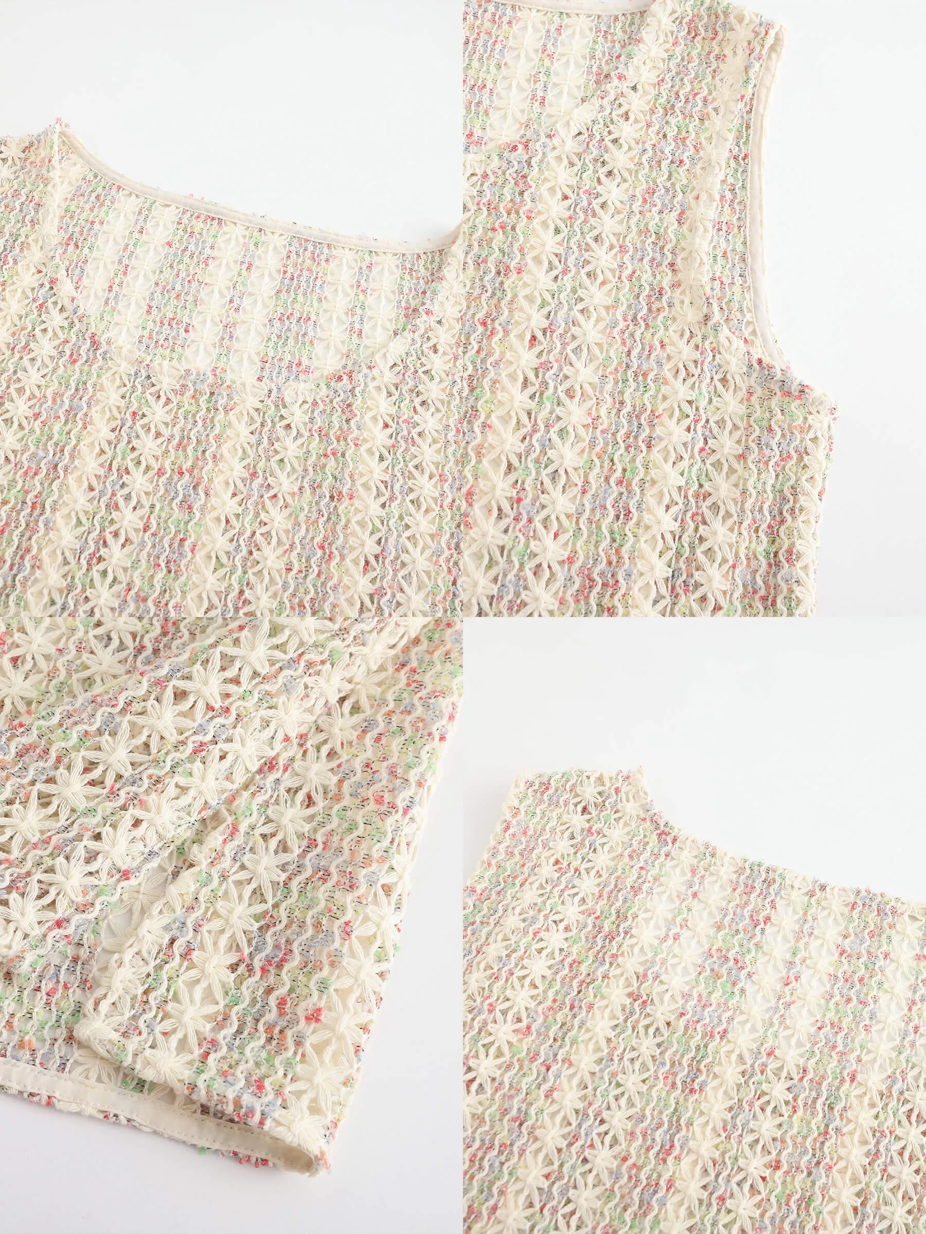 Beige Knitted Mesh Sleeveless Dress