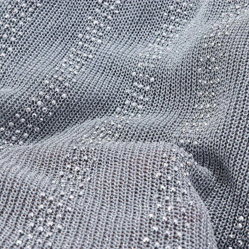 Bling Lurex Summer Knit Tank Top for Women Cami Sleeveless Crystals Top