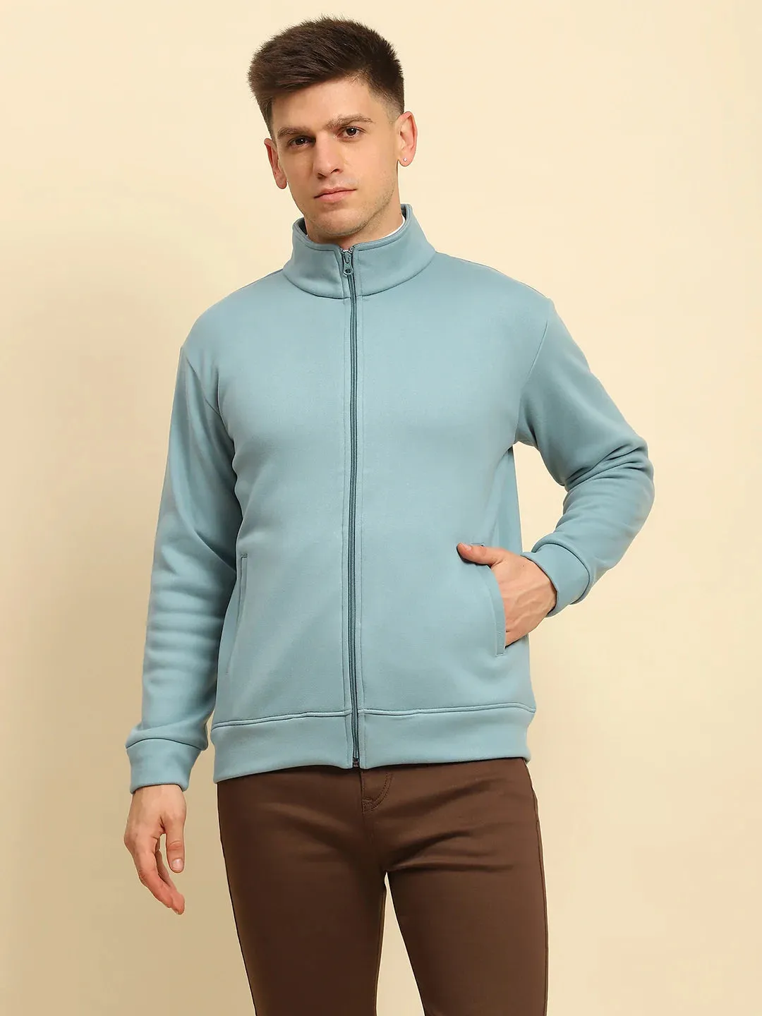 Blue Stone Ploy Blend Solid Regular Fit Sweatshirt