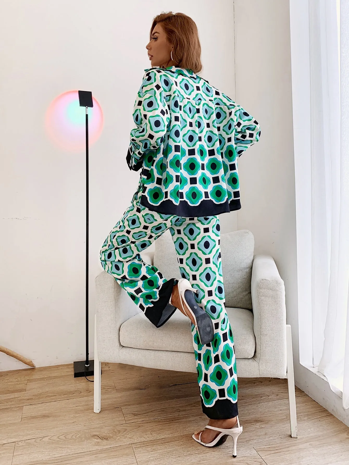 Boho All Over Print Drawstring High Waist Long Women Pants