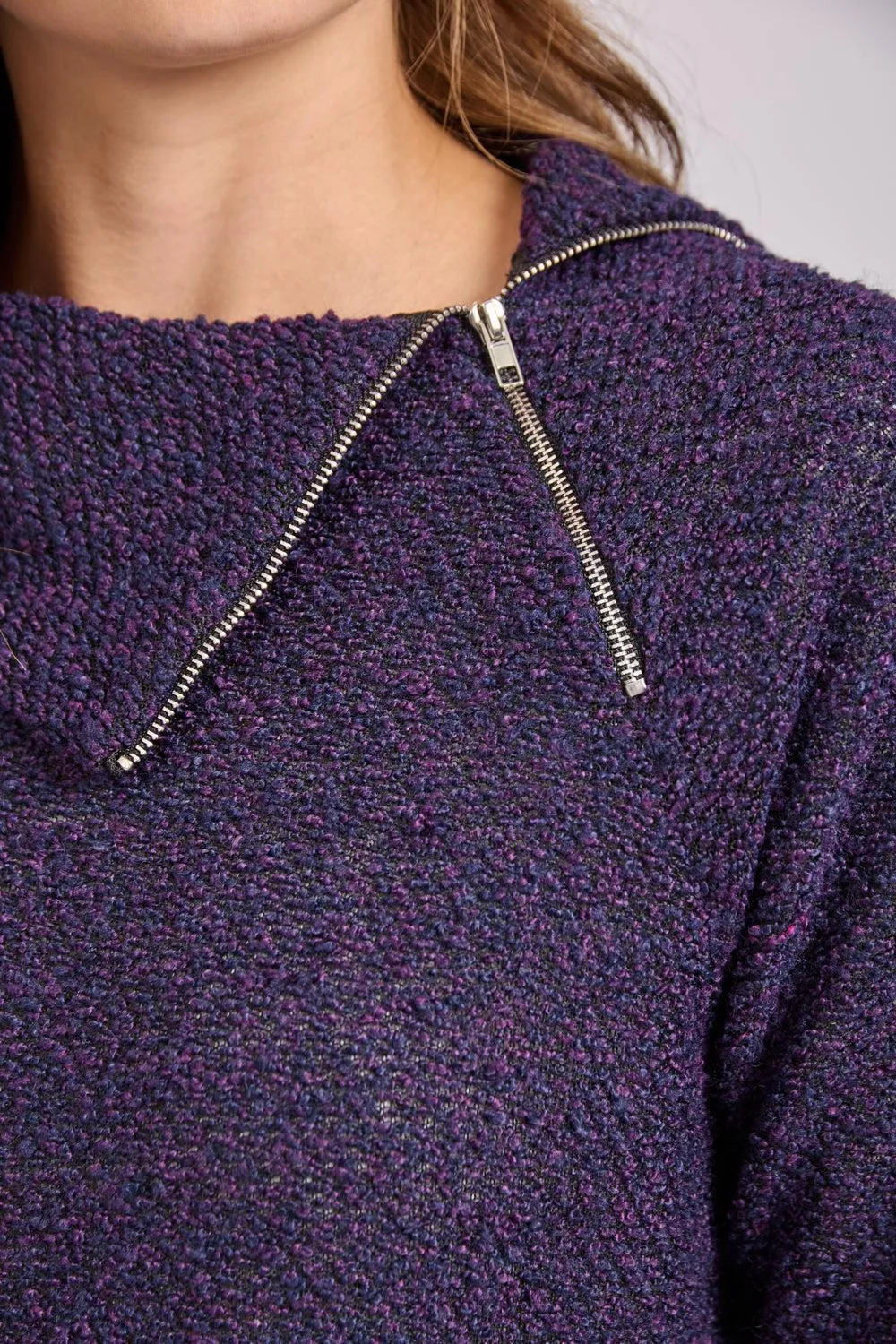 Boucle Zip Top- Purple