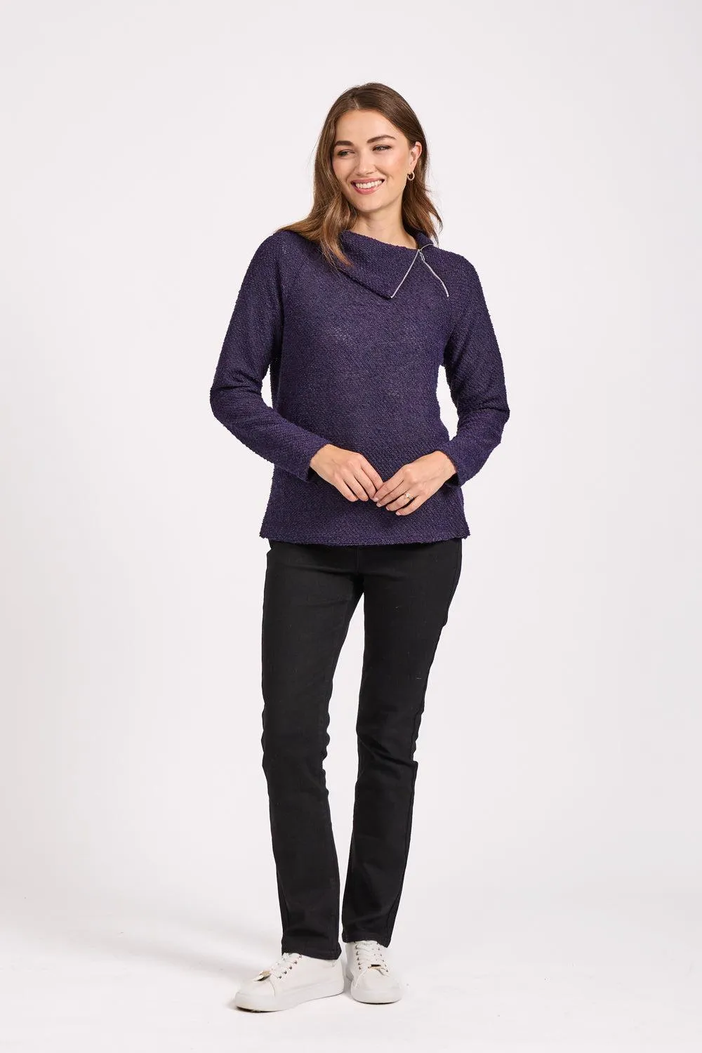 Boucle Zip Top- Purple