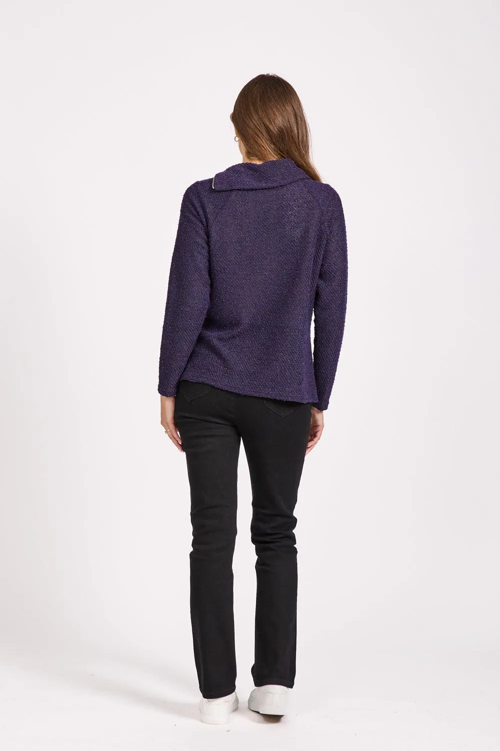 Boucle Zip Top- Purple