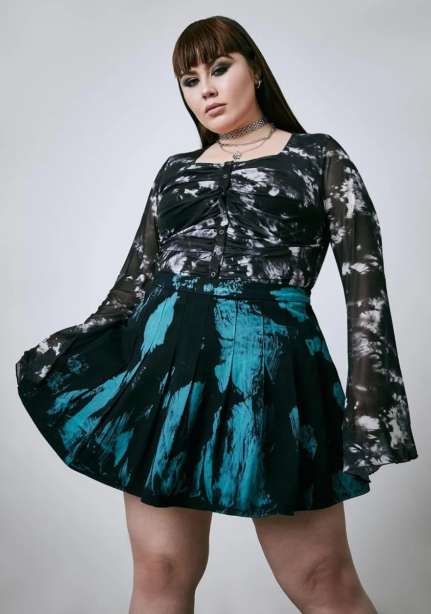 Broken Crystal Hearts Pleated Mini Skirt