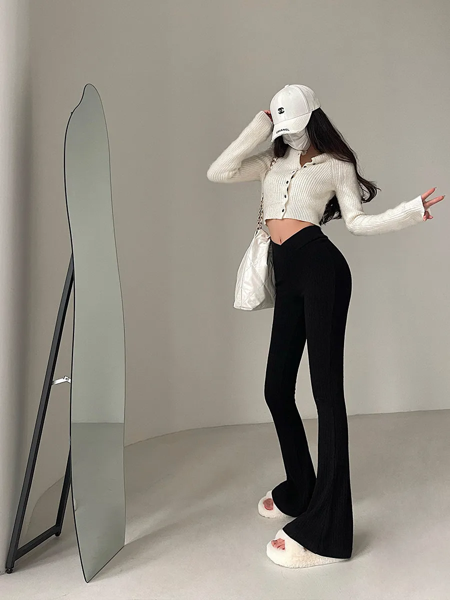Brynn Solid Color Ribbed Knitted Button Up Long Sleeve Cropped Sweater