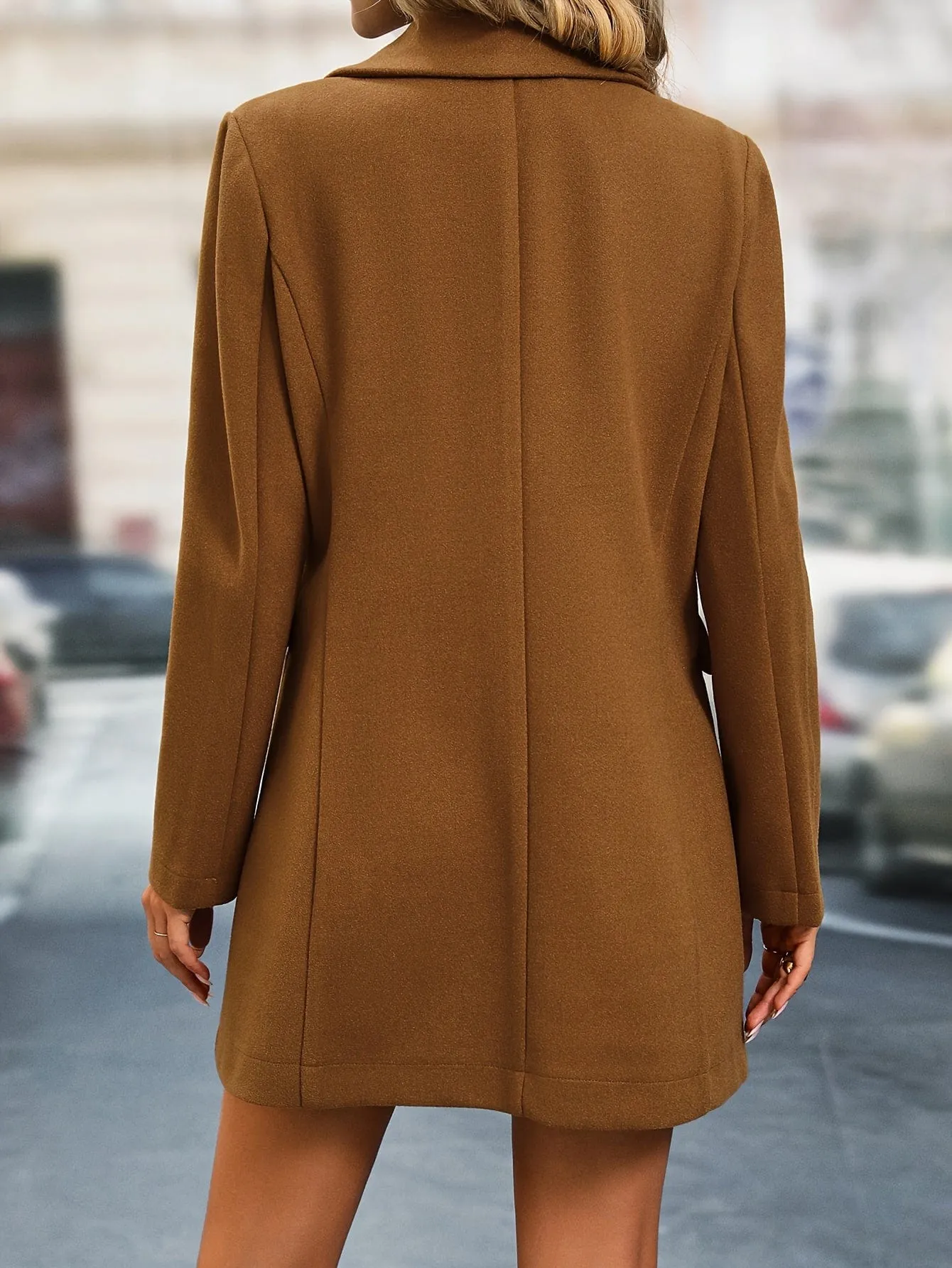 Button-Front Long Sleeve Casual Winter Coat