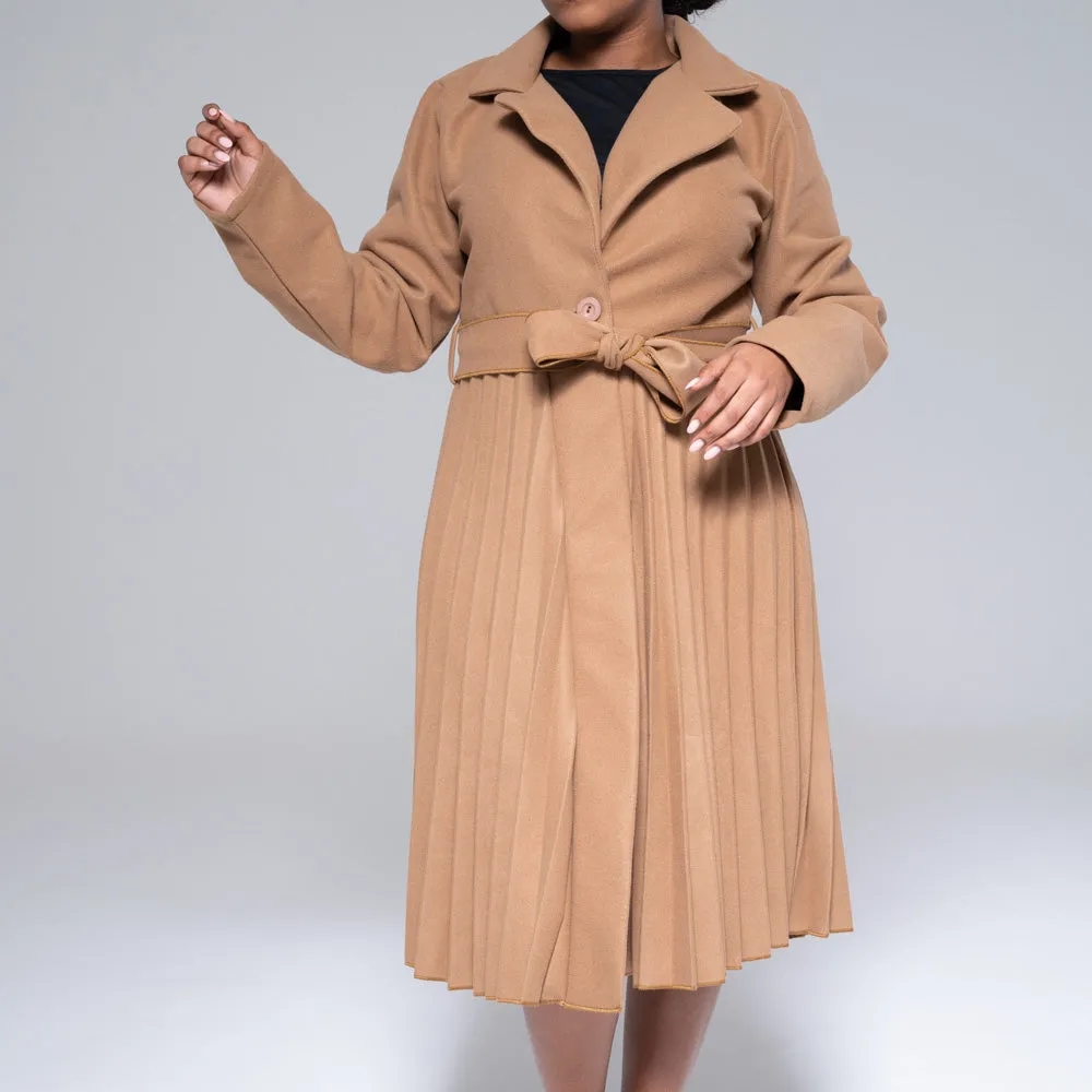 Camel Pleated Melton Jacket