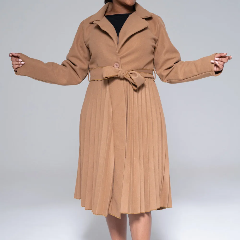 Camel Pleated Melton Jacket