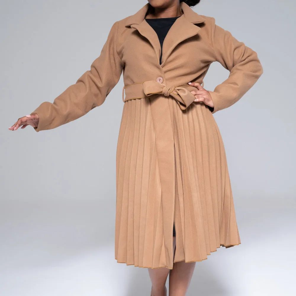Camel Pleated Melton Jacket
