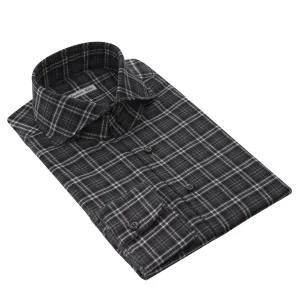 Checked Cotton Green Shirt with Shark Collar
