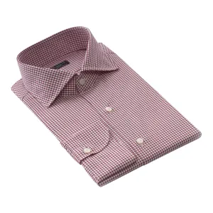Checked Cotton Shirt in Wine Red