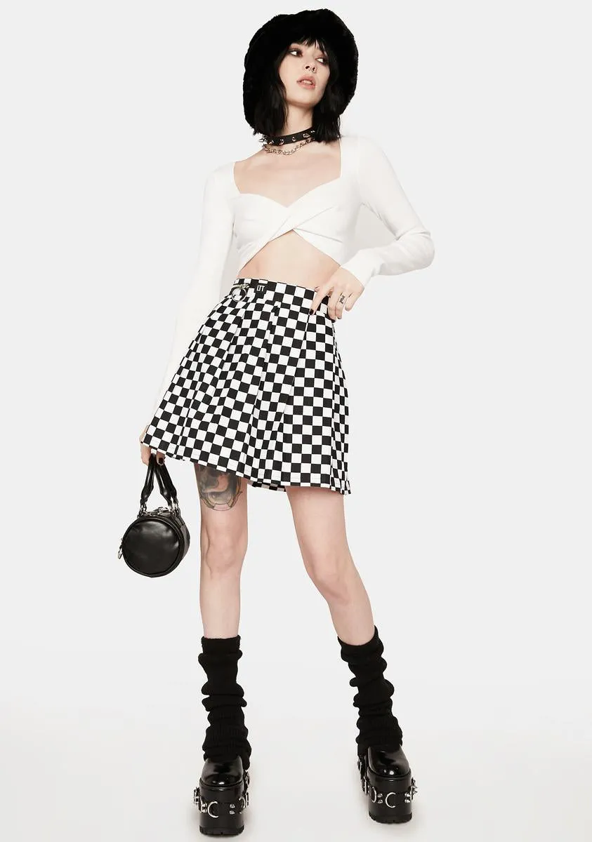 Checkerboard Pleated Skirt