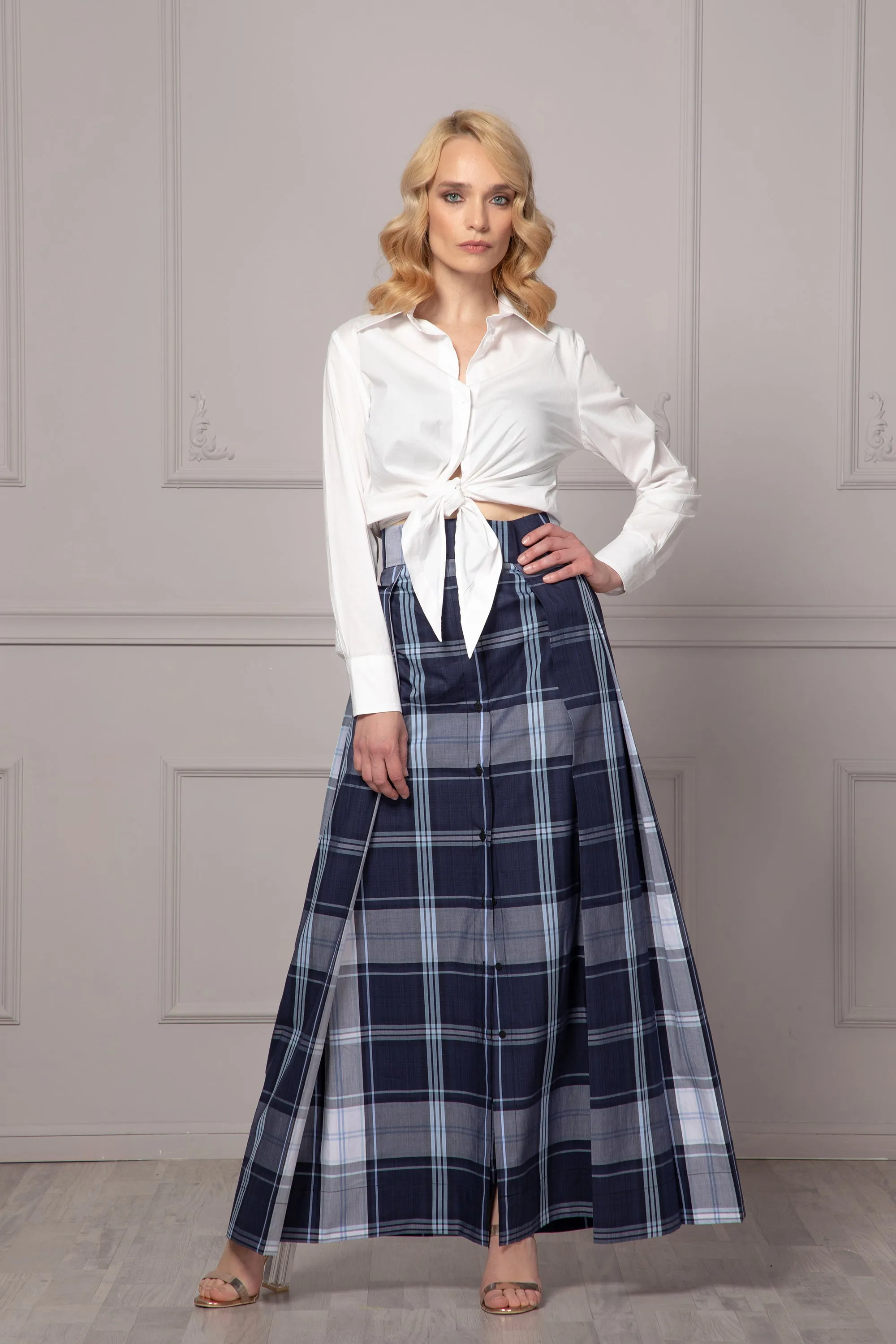 CHECKERED PLEATED SKIRT