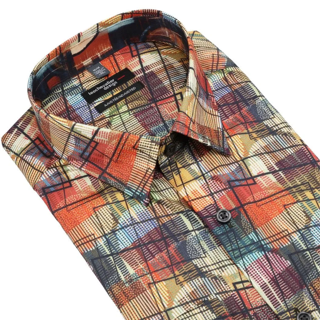 Chic Sunset Modern Print Long Sleeve Hidden Button Down Shirt