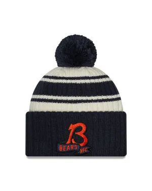 Chicago Bears "B" New Era 2022 Sideline - Sport Cuffed Pom Knit Hat - Cream/Navy