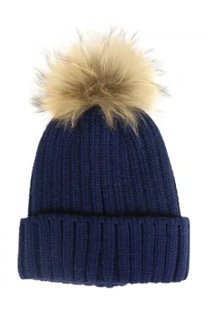 Chunky Rib Beanie w/ Snap Off Pom & Multi Pom