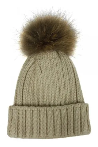 Chunky Rib Beanie w/ Snap Off Pom & Multi Pom