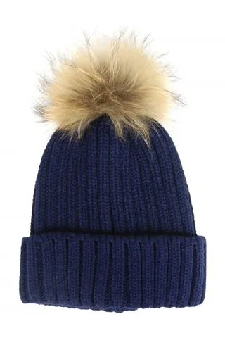 Chunky Rib Beanie w/ Snap Off Pom & Multi Pom