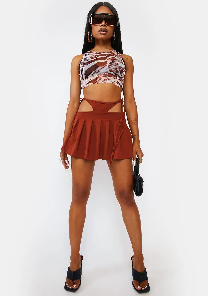Cognac 90s Trick Pleated Mini Skirt