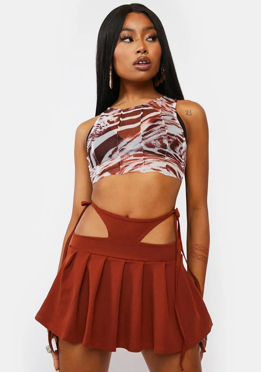 Cognac 90s Trick Pleated Mini Skirt