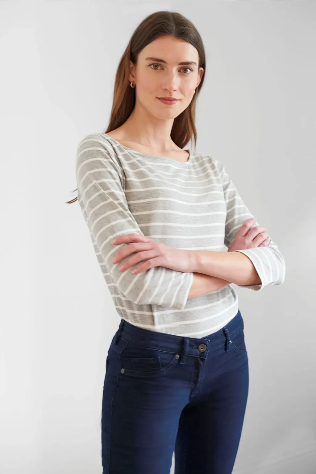 Core Cotton 3/4 Sleeve Tee - Grey Melange/Milk