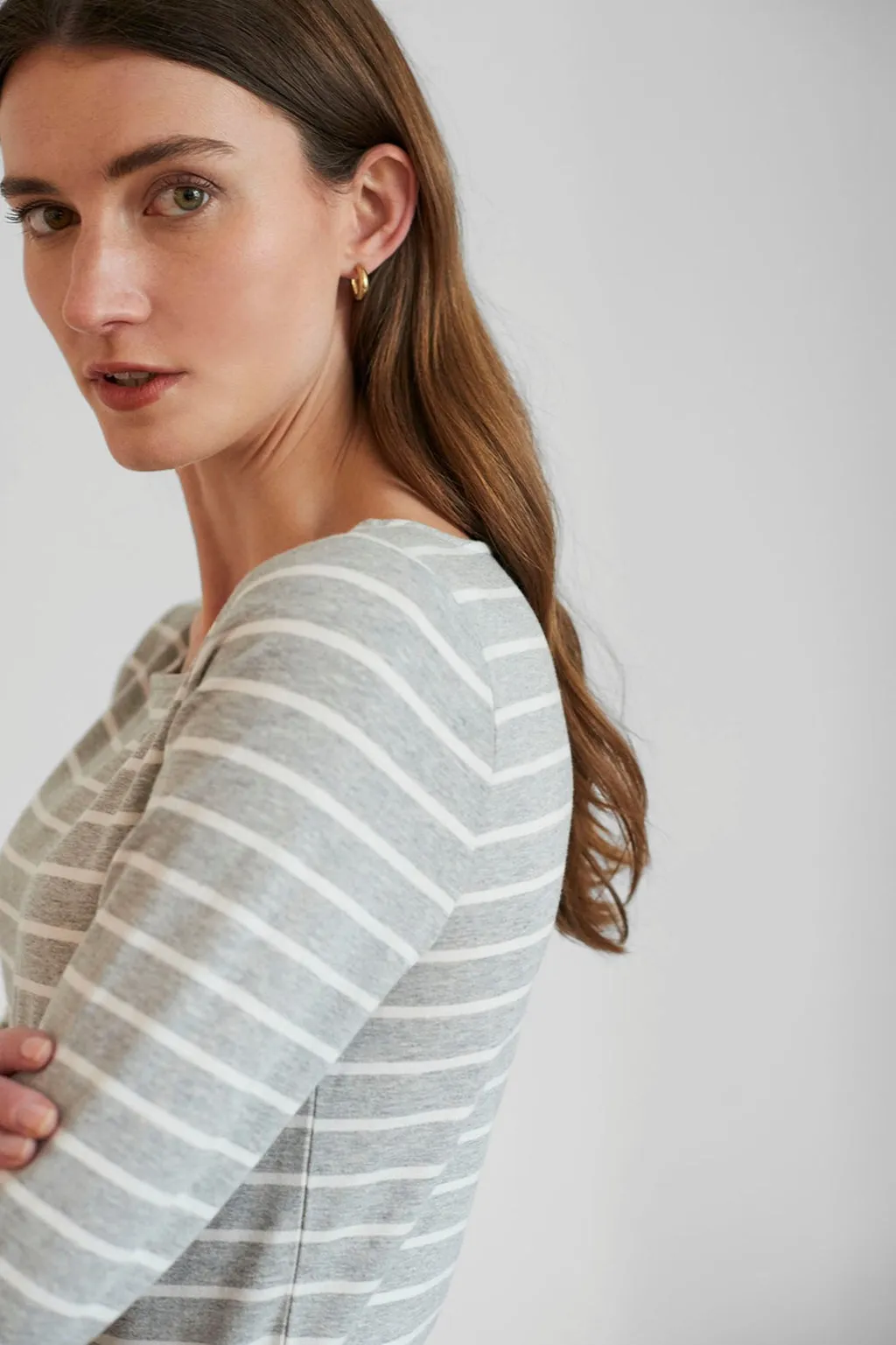 Core Cotton 3/4 Sleeve Tee - Grey Melange/Milk