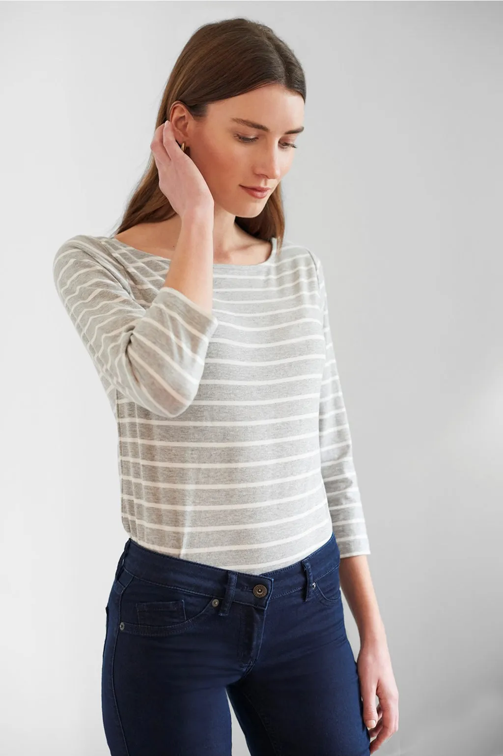 Core Cotton 3/4 Sleeve Tee - Grey Melange/Milk