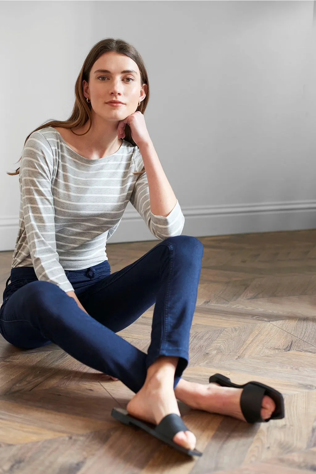 Core Cotton 3/4 Sleeve Tee - Grey Melange/Milk
