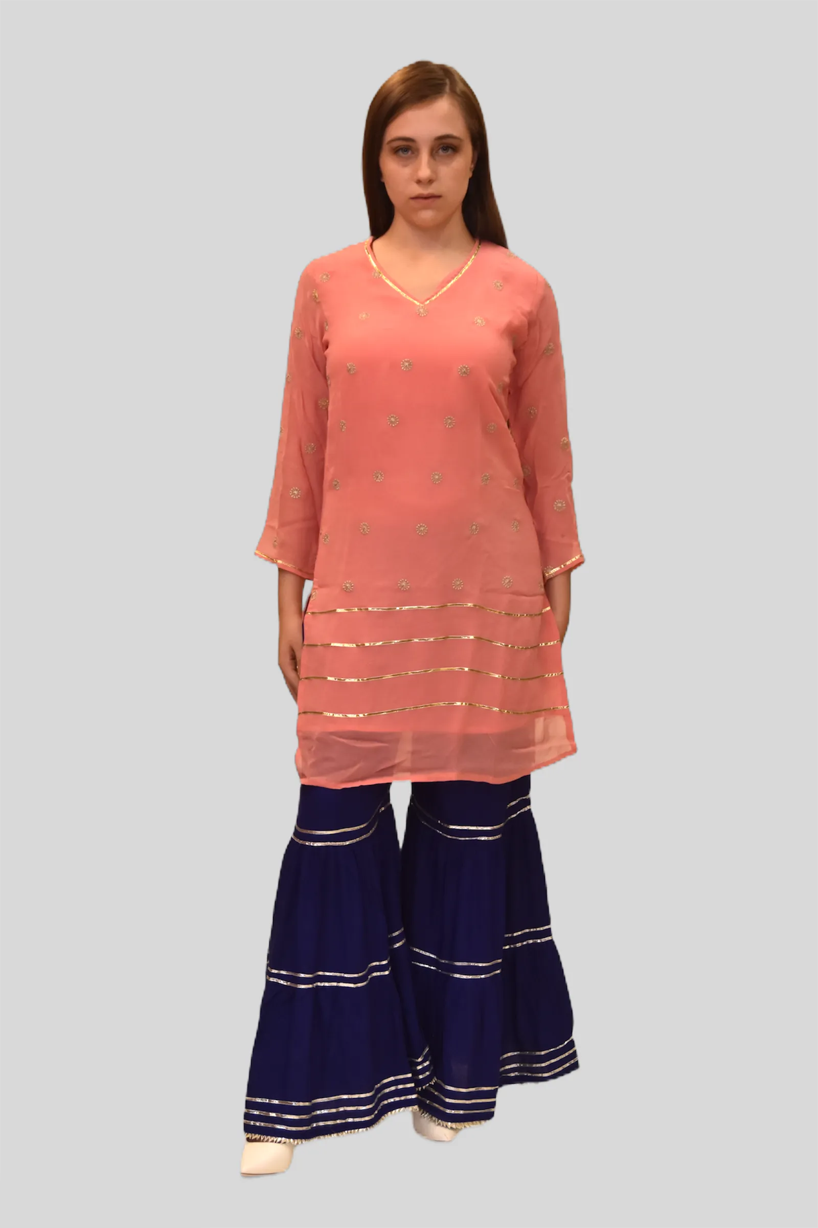 Cotton Silk Navy Blue Sharara pants