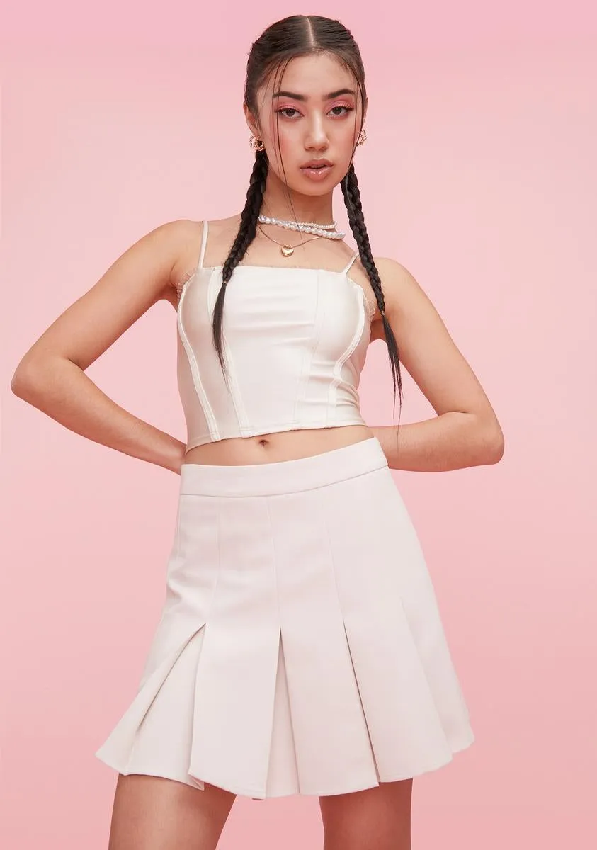 Cream Plain Jane Pleated Mini Skirt
